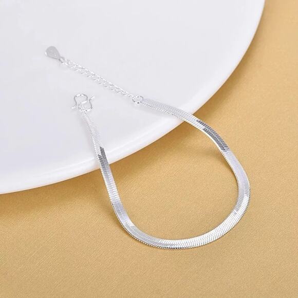 Silver Snake Chain Herringbone Anklet Minimalist Bohemian Ankle Bracelet NWT - Picture 7 of 8